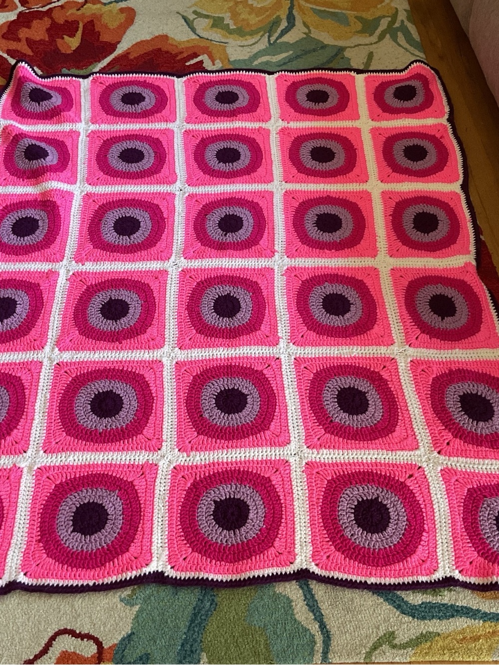 Handmade Pink & Purple Crochet Throw Blanket - Brand:
